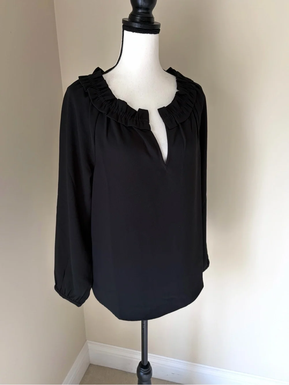 J Crew Black Drapey ruffleneck top in 365 crepe Size M
